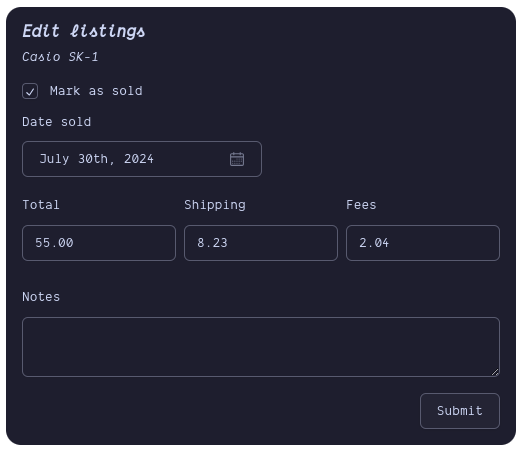 Screenshot of the Edit Listing modal